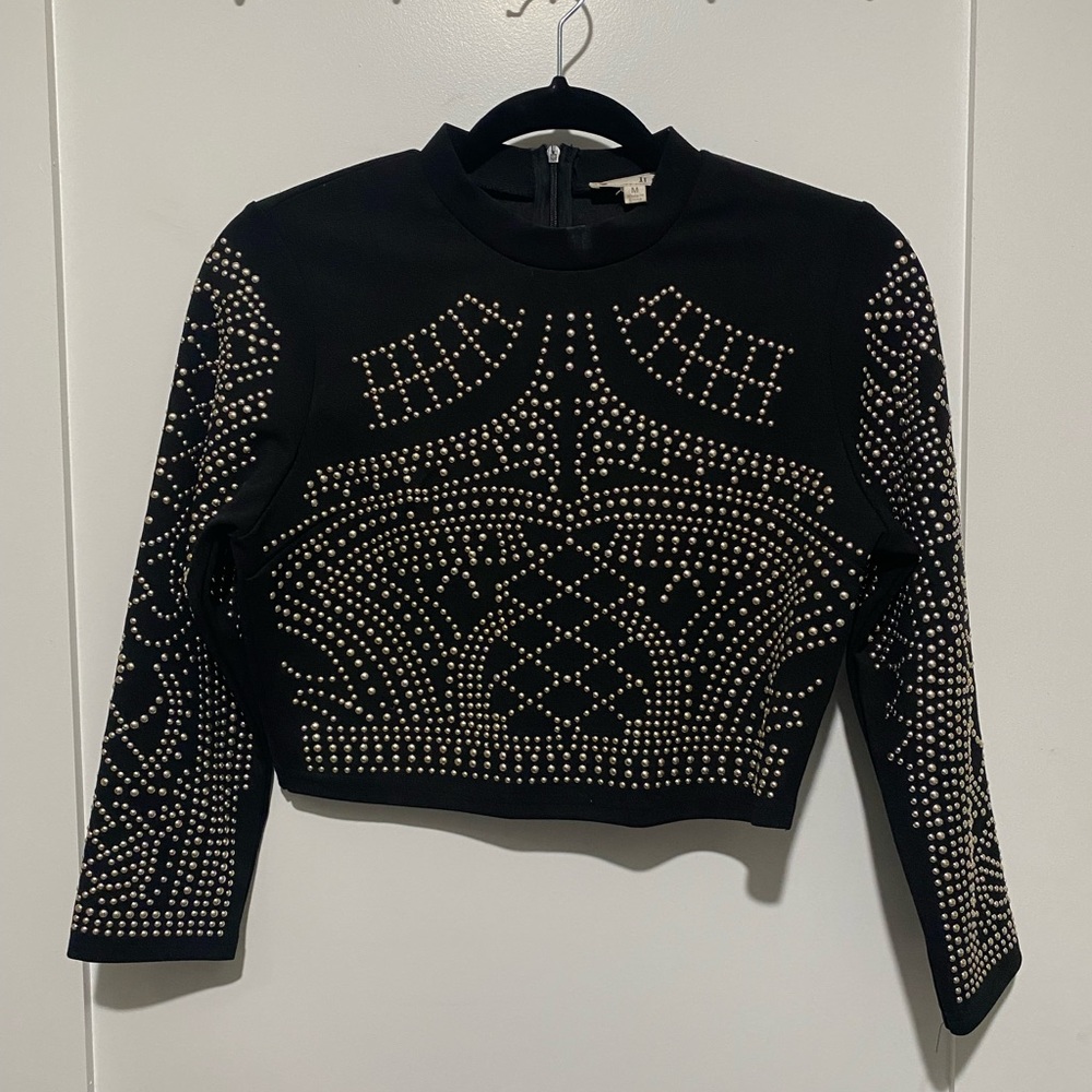 Studded Black Crop Top